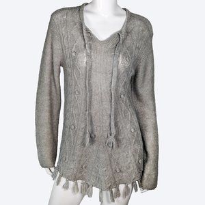 Prana Women's Fog Shelby Poncho Sweater with Fringe | M